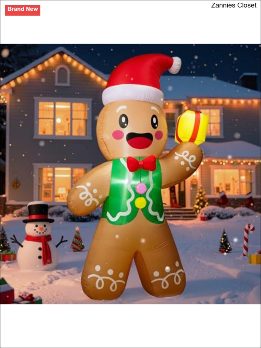 8 FT Christmas Inflatable Gingerbread Man Blow Up Yard Decor with LED Lights